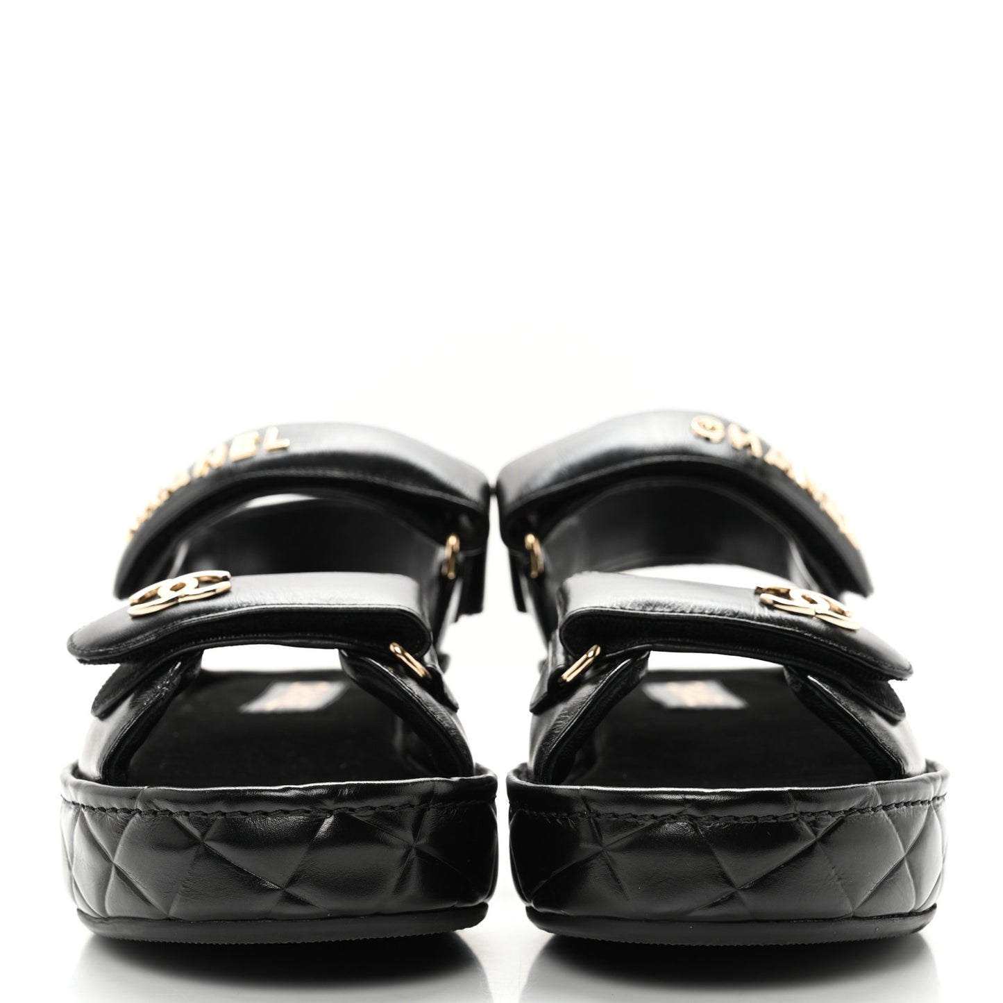 Shiny Calfskin Logo Platform Sandals 38 Black