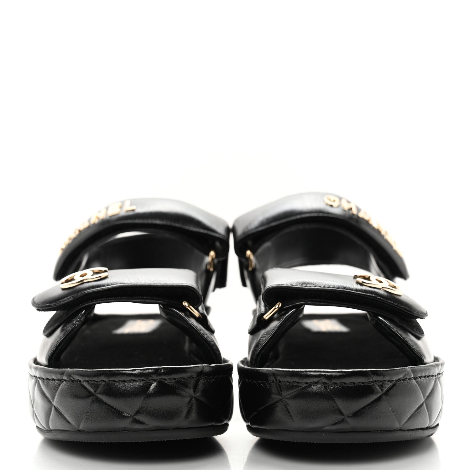 Chanel Shiny Calfskin Logo Platform Sandals 38 Black 2 of 12