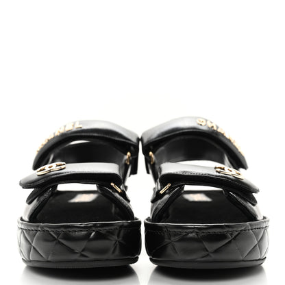 Chanel Shiny Calfskin Logo Platform Sandals 38 Black 2 of 12