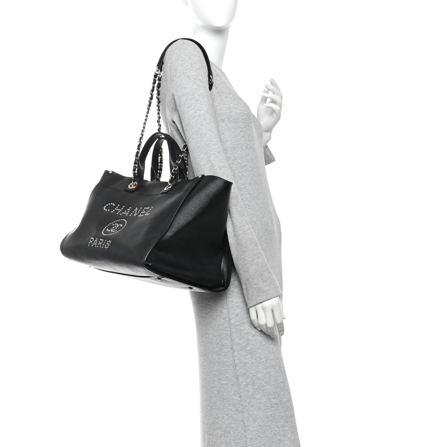 Caviar Large Studded Deauville Tote Black
