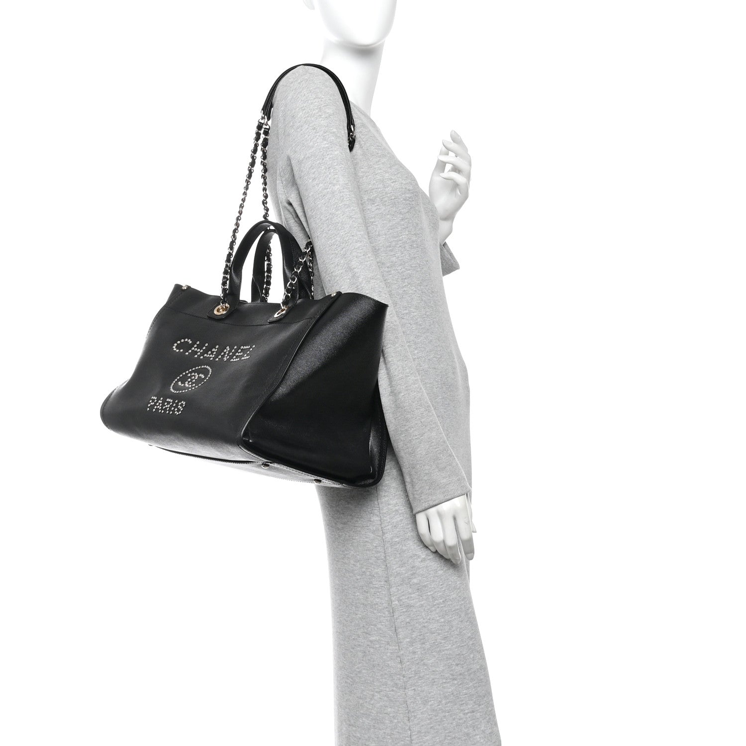 Chanel Caviar Large Studded Deauville Tote Black 2 of 14