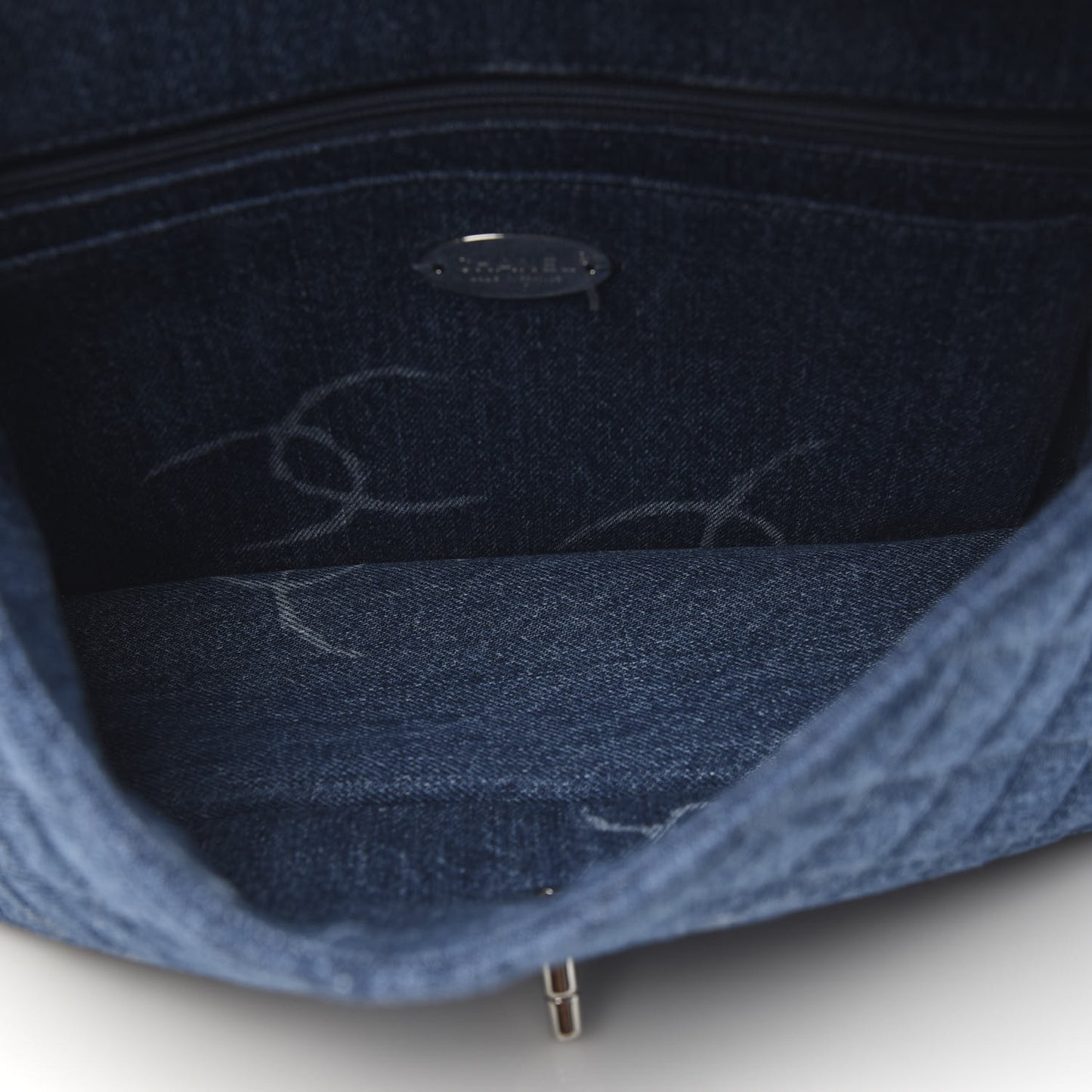 Denim Quilted CC Print Jumbo Single Flap Blue