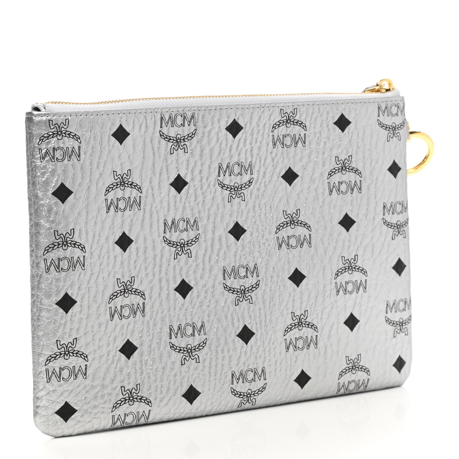 MCM Metallic Visetos Zip Pouch Set Silver 3 of 6