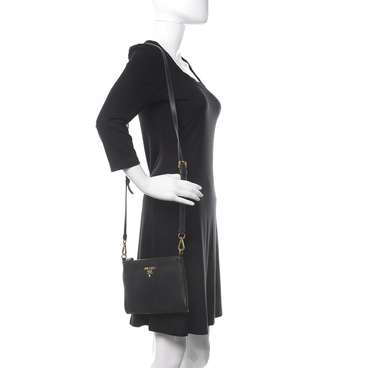 Prada Vitello Phenix Crossbody Bag Black 2 of 14