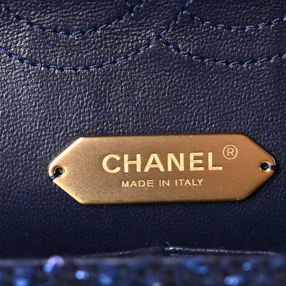 Chanel Tweed Sequin Timeless Classic Chained Double Flap Navy Blue 6 of 10