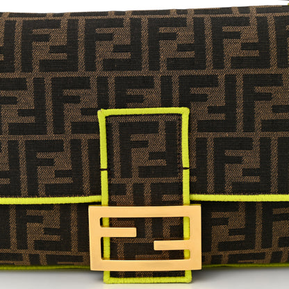 Fendi Fabric Jacquard FF 1974 Large Baguette Tobacco Moro Giallo Fluo 8 of 10