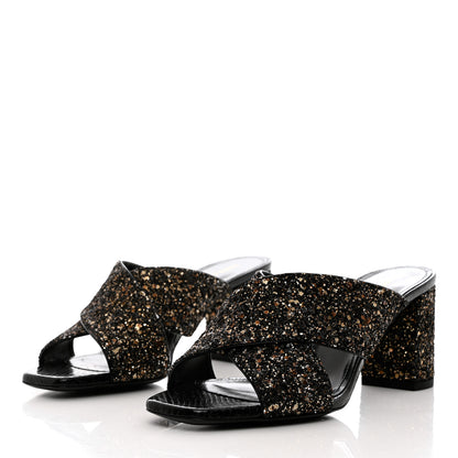 Saint Laurent Glitter LouLou 70 Mule Sandals 36 Black Gold 3 of 10