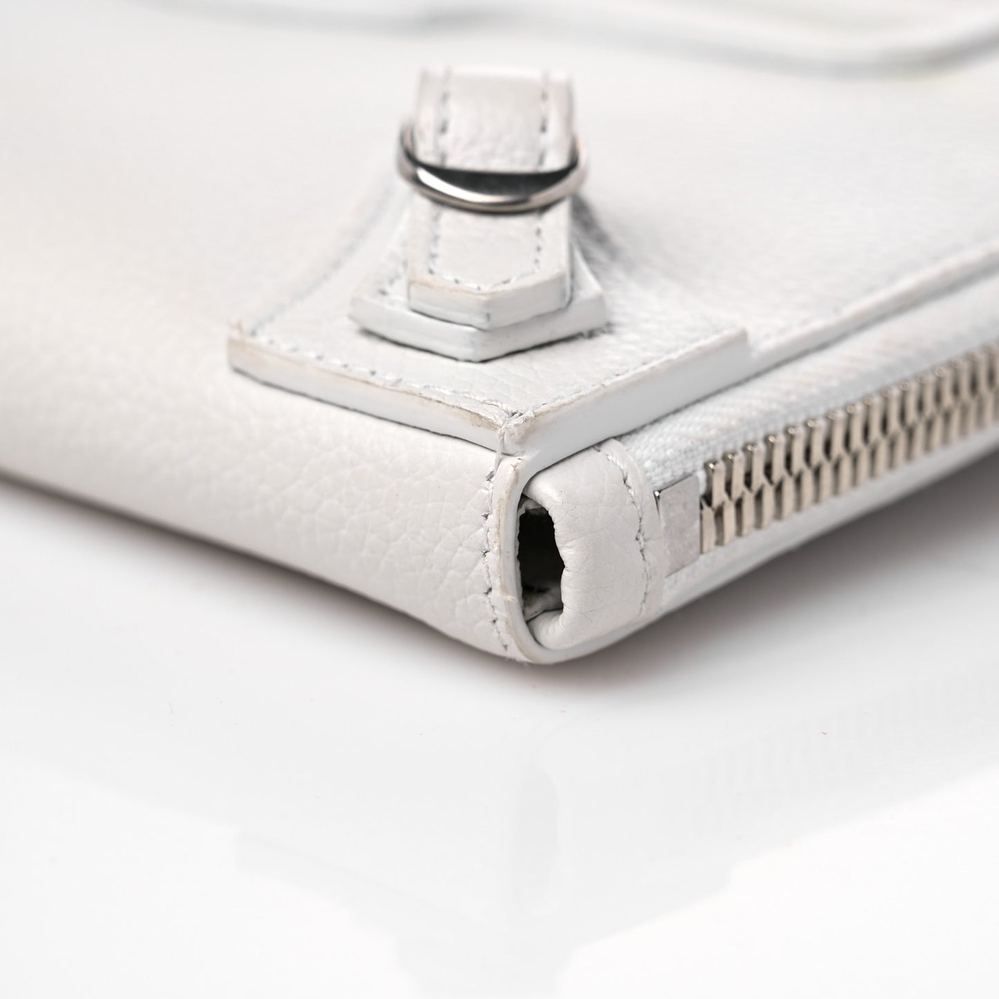 Grained Calfskin Classic Silver Hardware Reporter Crossbody White