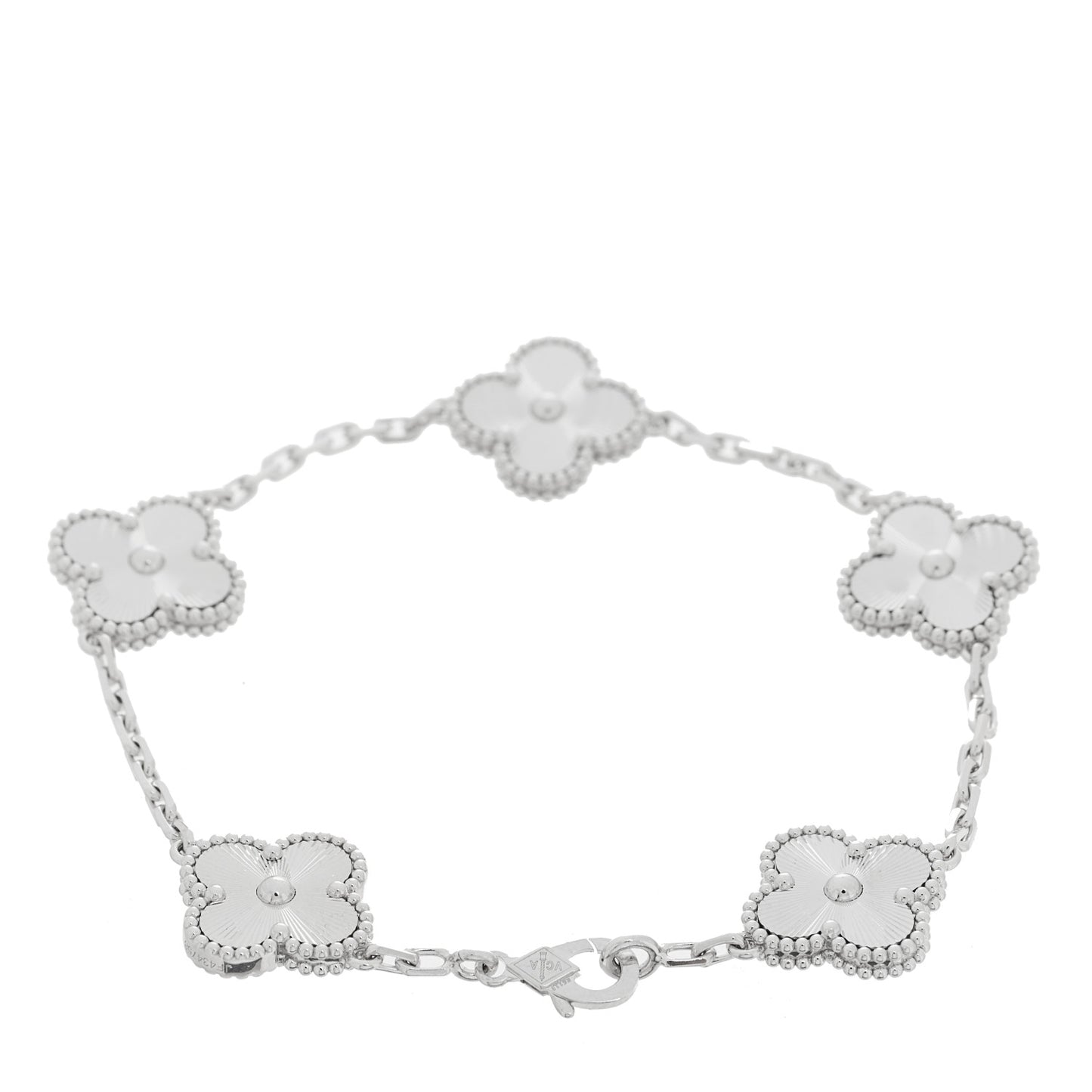18K White Gold 5 Motifs Guilloche Vintage Alhambra Bracelet