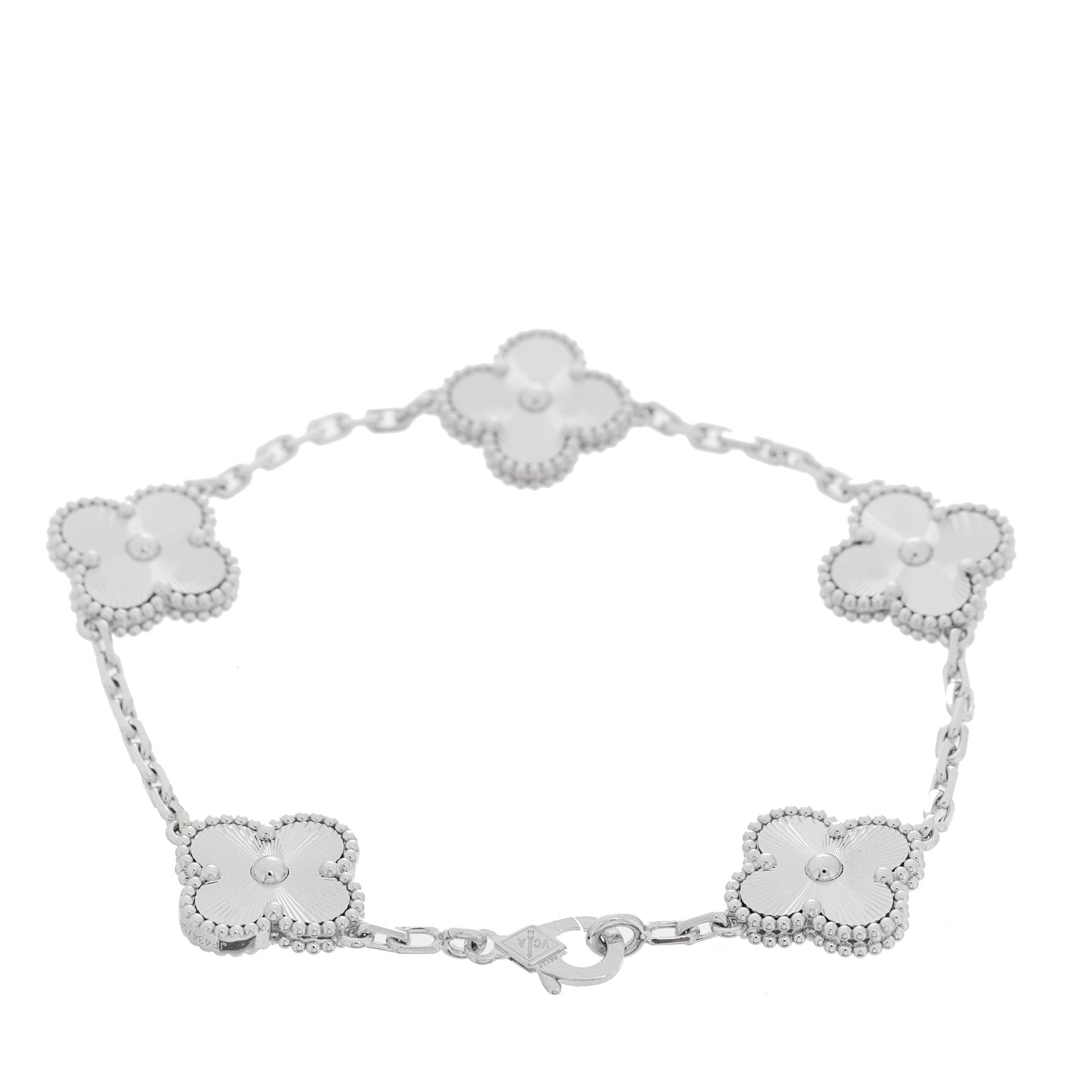 Van Cleef & Arpels 18K White Gold 5 Motifs Guilloche Vintage Alhambra Bracelet 2 of 4