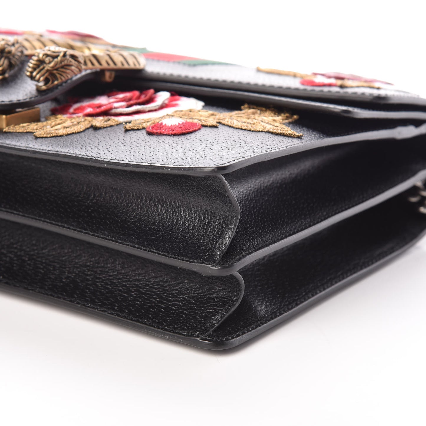 Calfskin Web Floral Embroidered Medium Dionysus Shoulder Bag Black