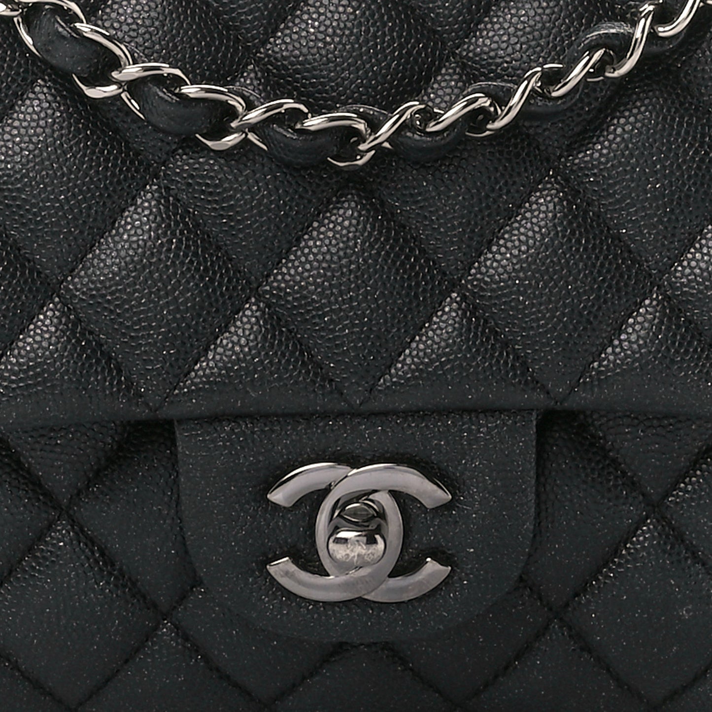 Iridescent Caviar Quilted Medium Double Flap Black