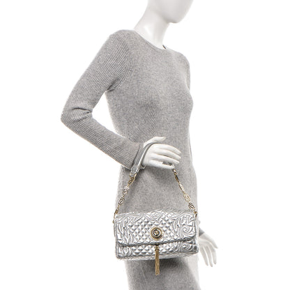 Versace Metallic Nappa Barocco Quilted Calliope Vanitas Shoulder Bag Silver 2 of 7
