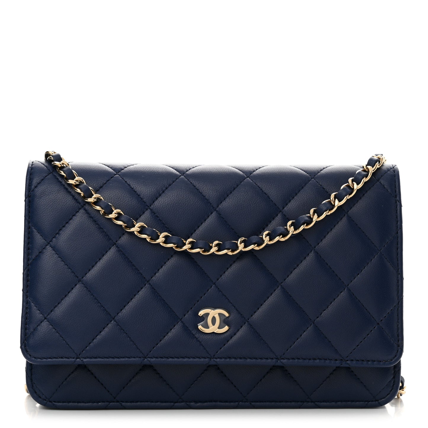 Lambskin Quilted Wallet On Chain WOC Dark Blue