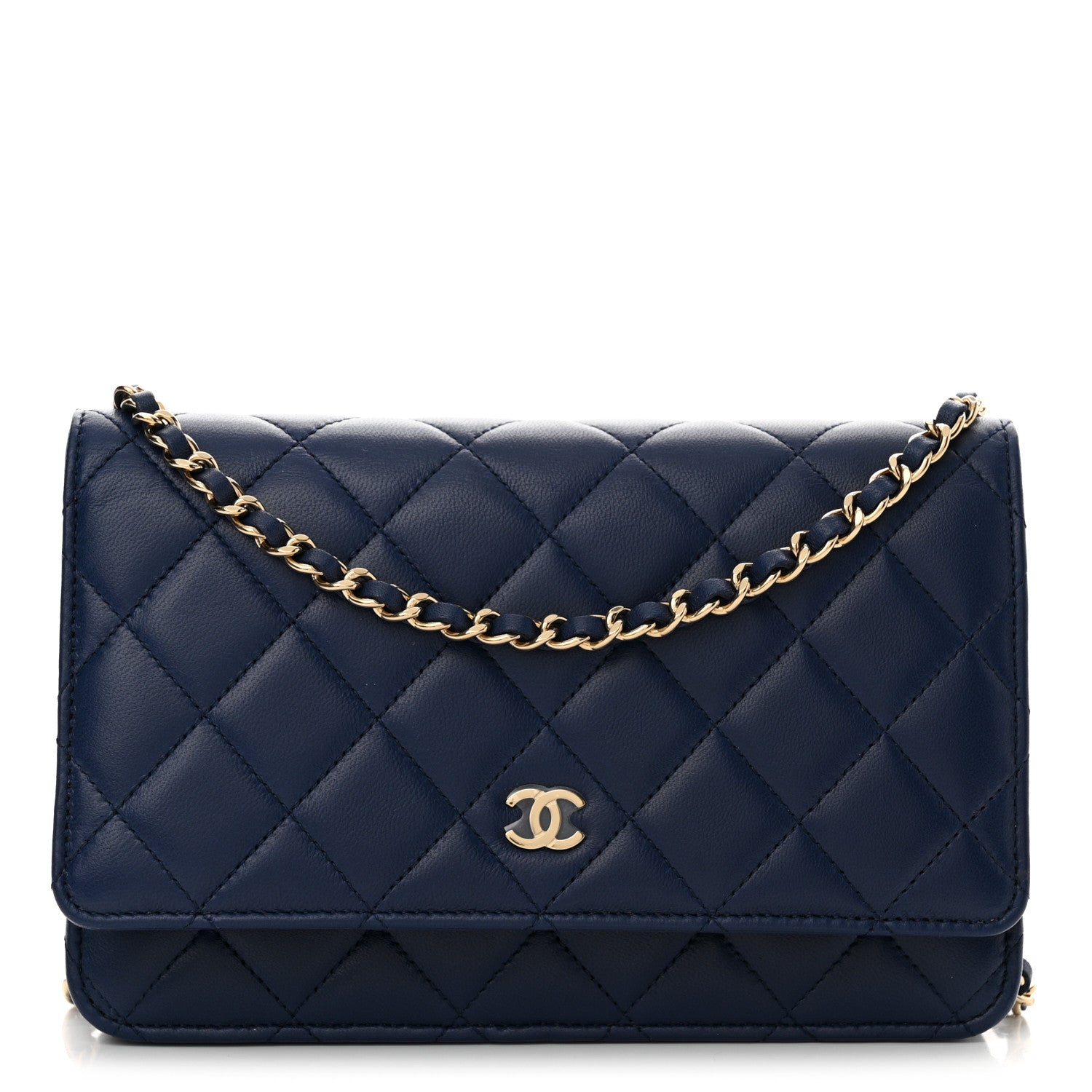 Chanel Lambskin Quilted Wallet On Chain WOC Dark Blue 1 of 12