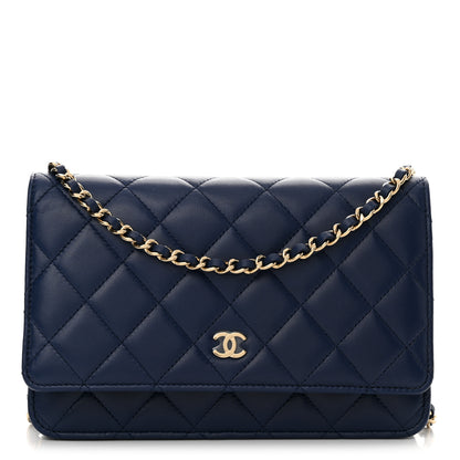 Chanel Lambskin Quilted Wallet On Chain WOC Dark Blue 1 of 12