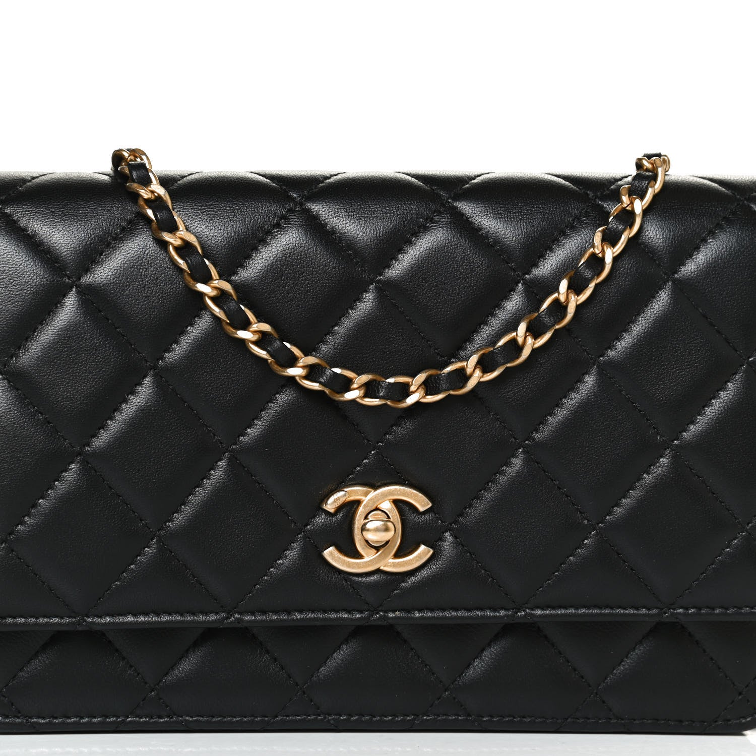 Chanel Lambskin Quilted CC Pearl Crush Wallet on Chain WOC Black 7 of 10