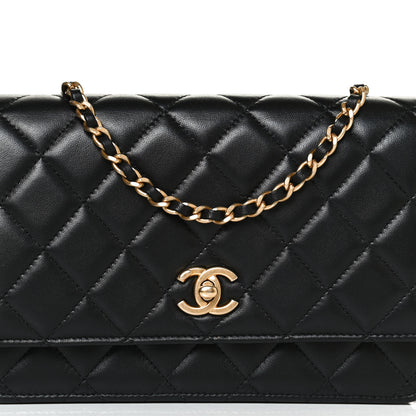 Chanel Lambskin Quilted CC Pearl Crush Wallet on Chain WOC Black 7 of 10