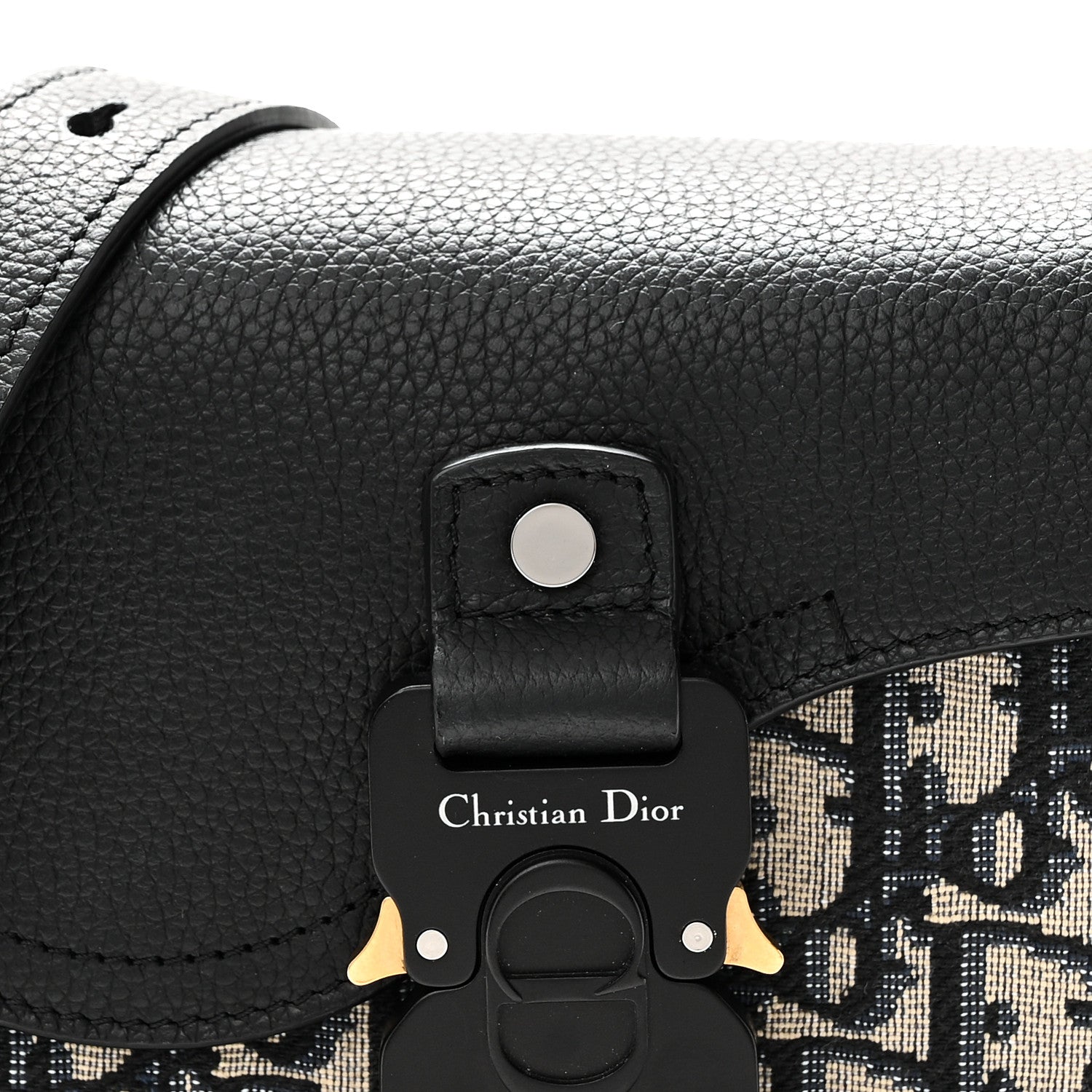 Christian Dior Grained Calfskin Oblique Mini Saddle Messenger Bag With Flap Beige Black 8 of 10