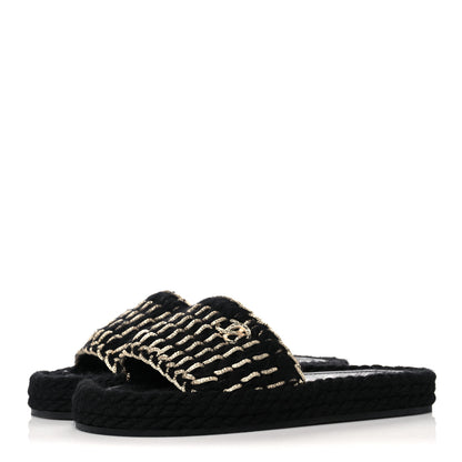 Chanel Braided Knit CC Mules 38 Black Gold 3 of 9