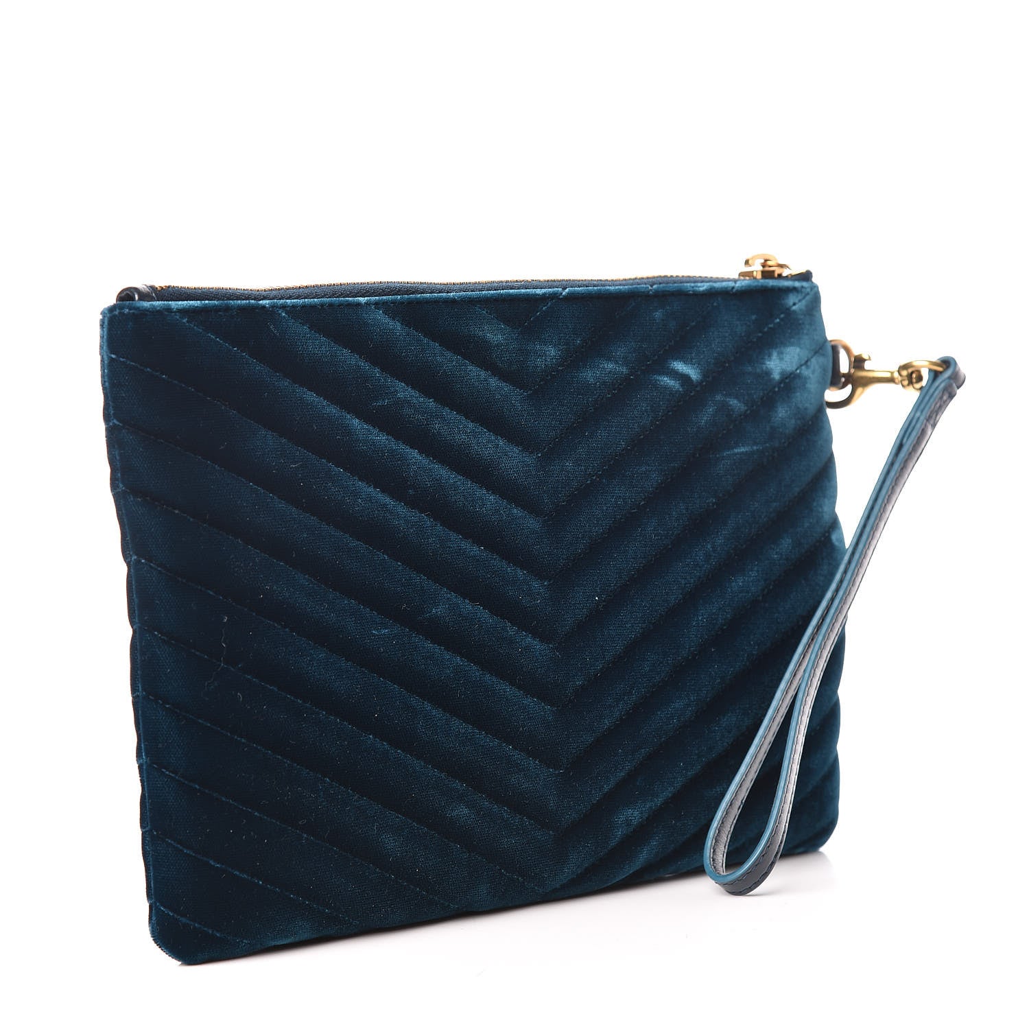 Saint Laurent Velvet Matelasse Chevron Monogram A5 Wristlet Dark Ottanio 3 of 10