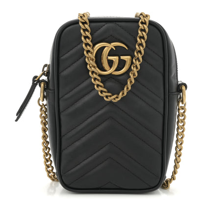 Gucci Calfskin Matelasse Mini GG Marmont Crossbody Bag Black 1 of 10