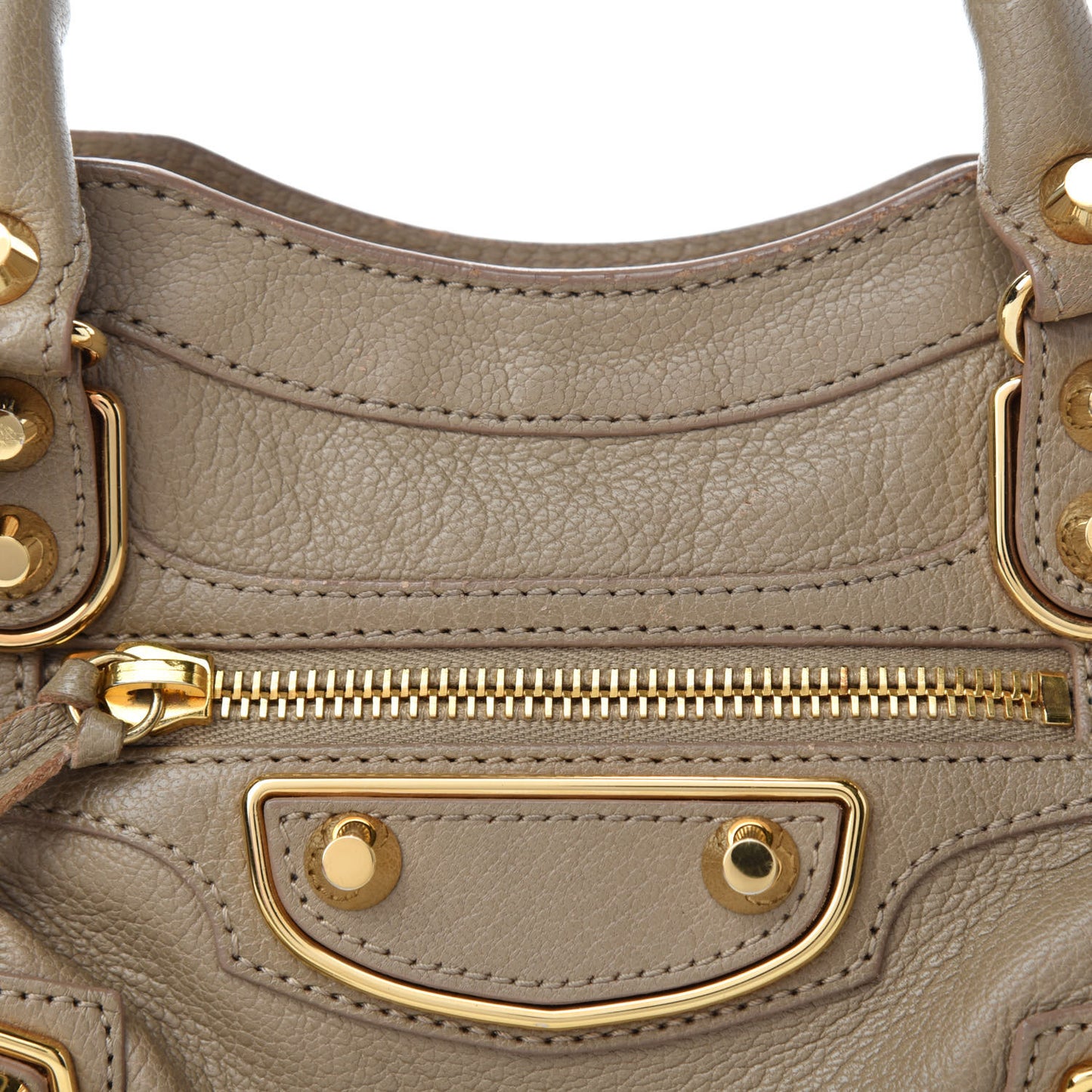 Chevre Gold Metallic Edge Hardware Mini City Beige Latte