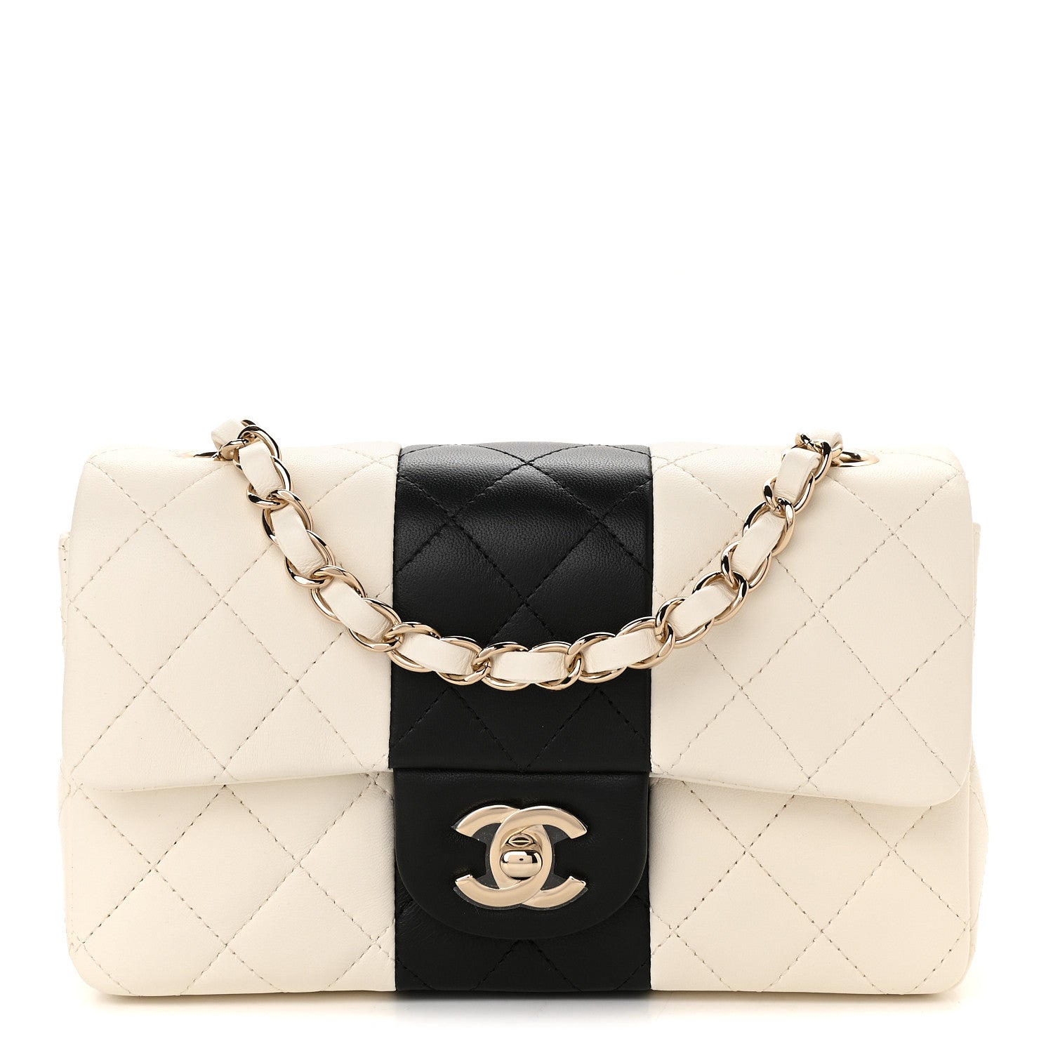 Chanel Lambskin Quilted Mini Rectangular Flap White Black 1 of 9