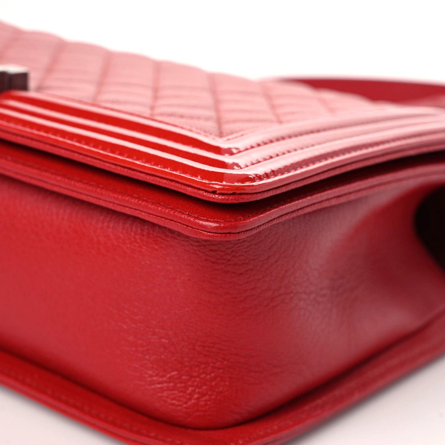 Patent Goatskin Quilted New Medium Boy Flap Red