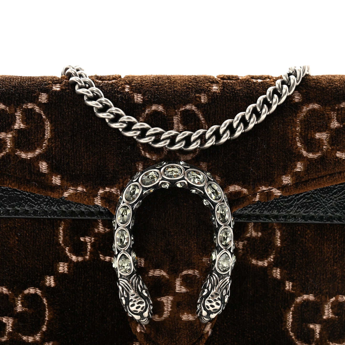 Velvet Skipper Crystal GG Monogram Super Mini Dionysus Shoulder Bag Brown Black Black Diamond