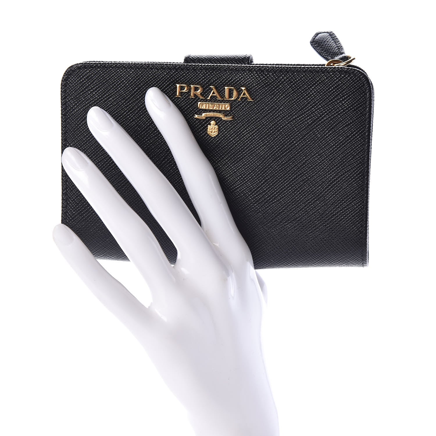 Prada Saffiano Metal Compact Wallet Black 2 of 8