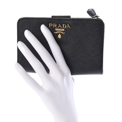 Prada Saffiano Metal Compact Wallet Black 2 of 8