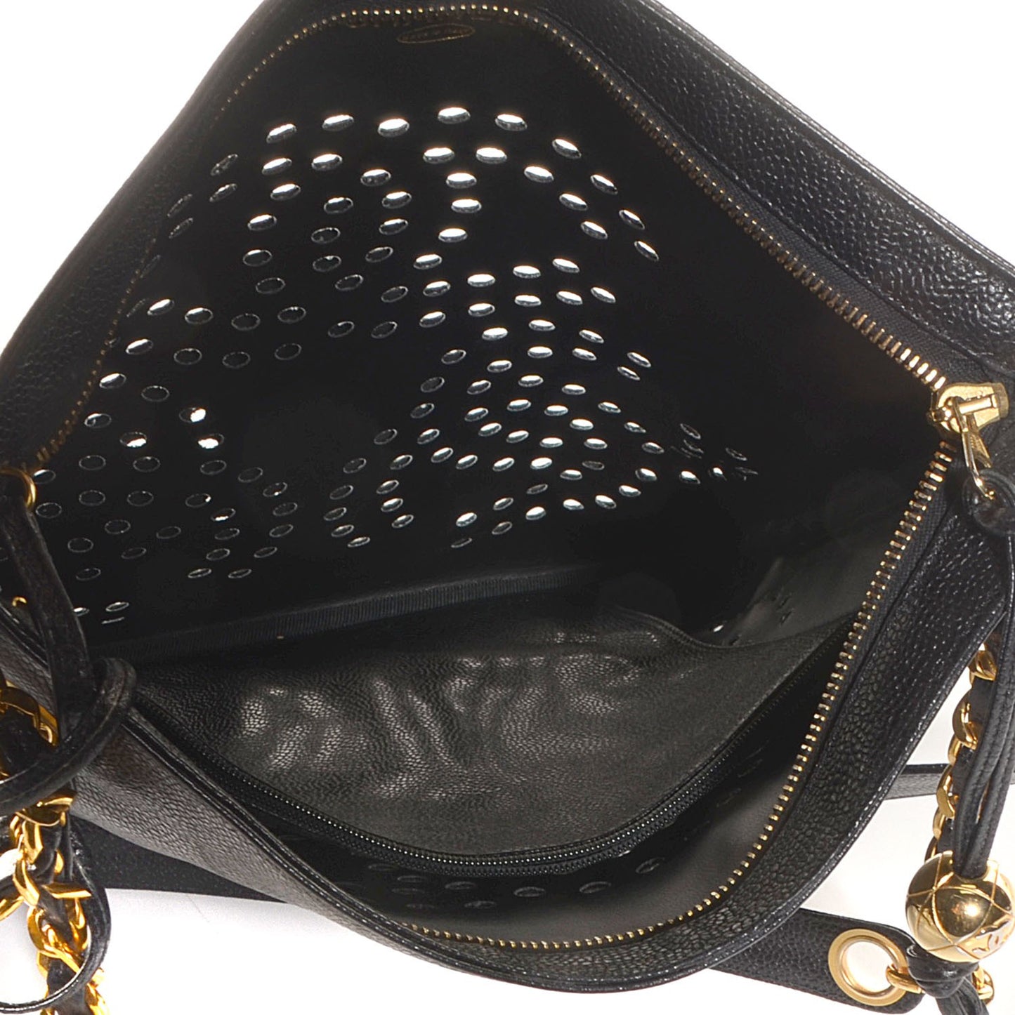 Caviar Perforated CC Shoulder Bag Black