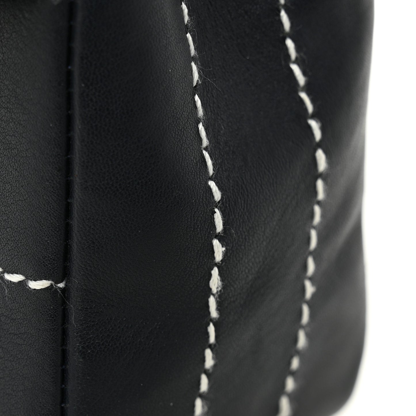 Calfskin Contrast Stitched Medium Single Flap Navy Blue