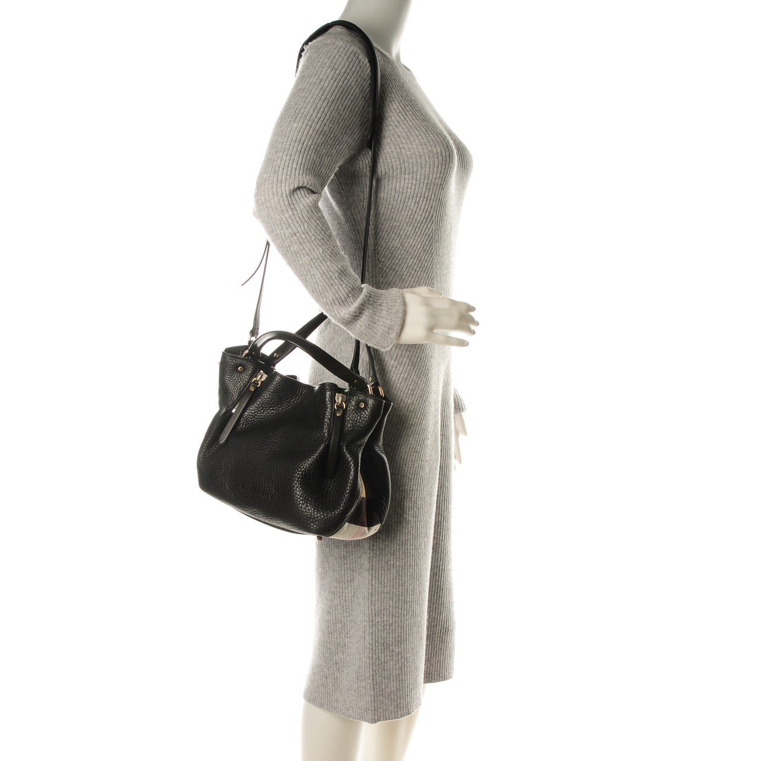 Burberry Grainy Calfskin House Check Small Maidstone Black 2 of 8
