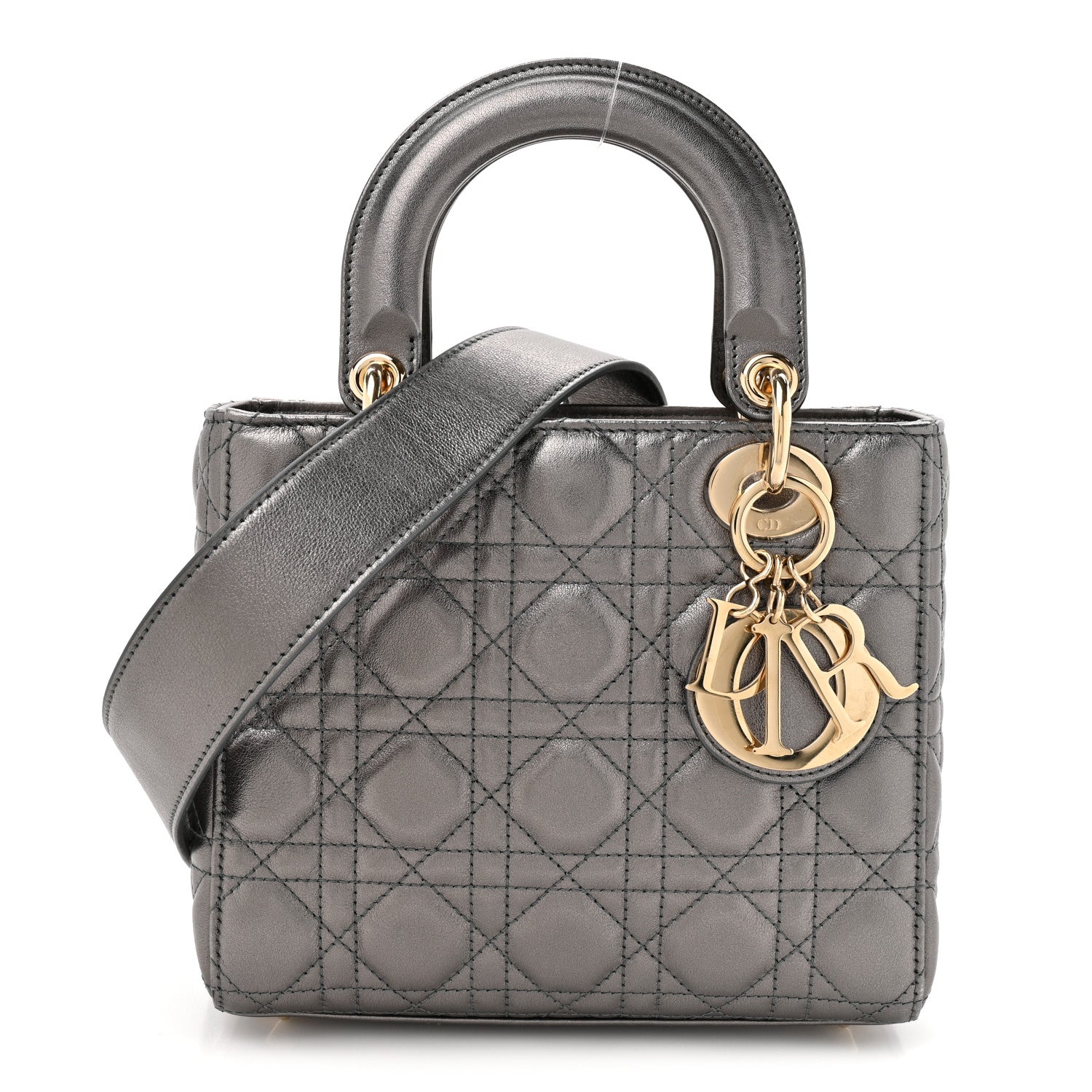 Christian Dior Metallic Lambskin Cannage Small My ABCDior Lady Dior Dark Silver 1 of 11