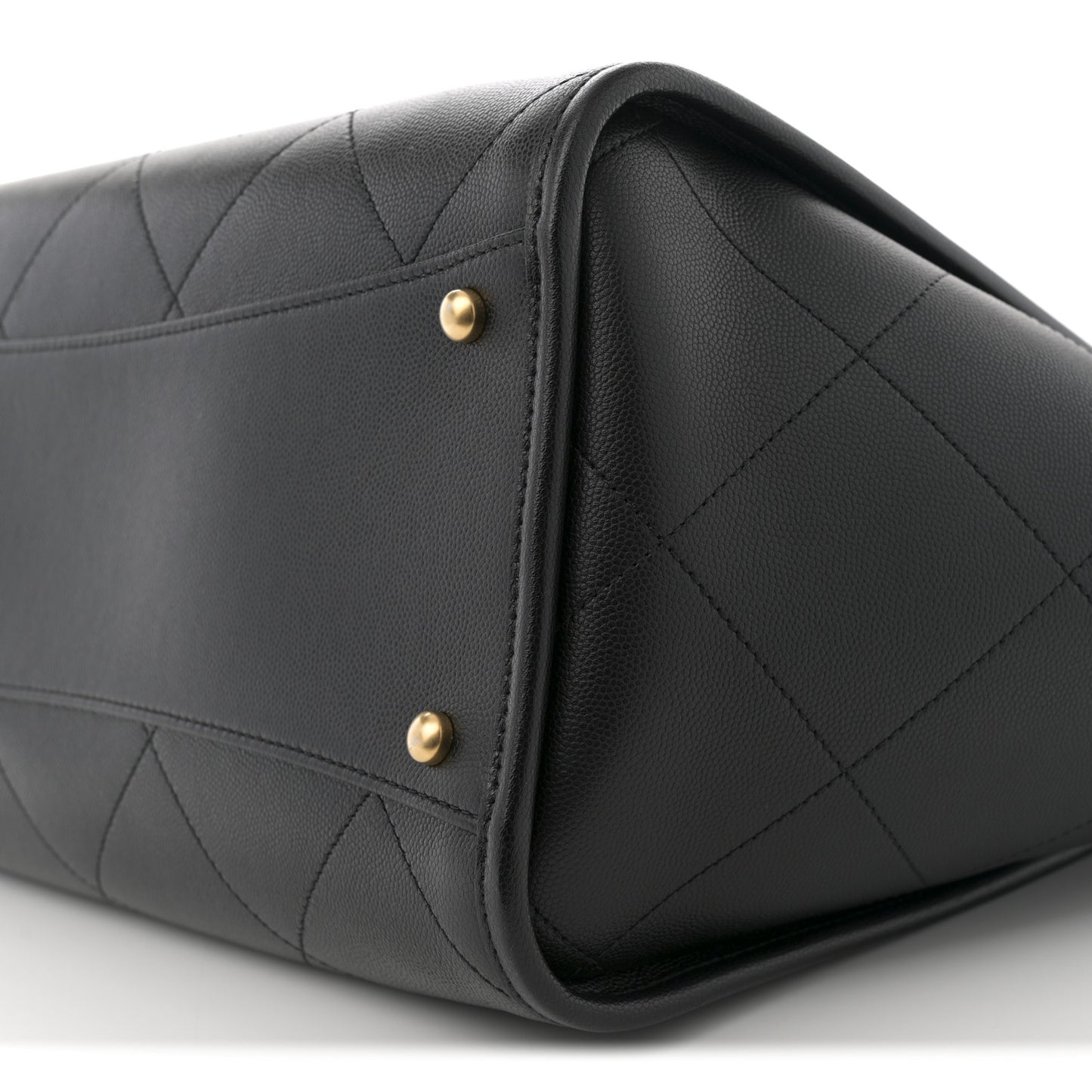 Caviar Stitched Pocket CC Large Tote White Black