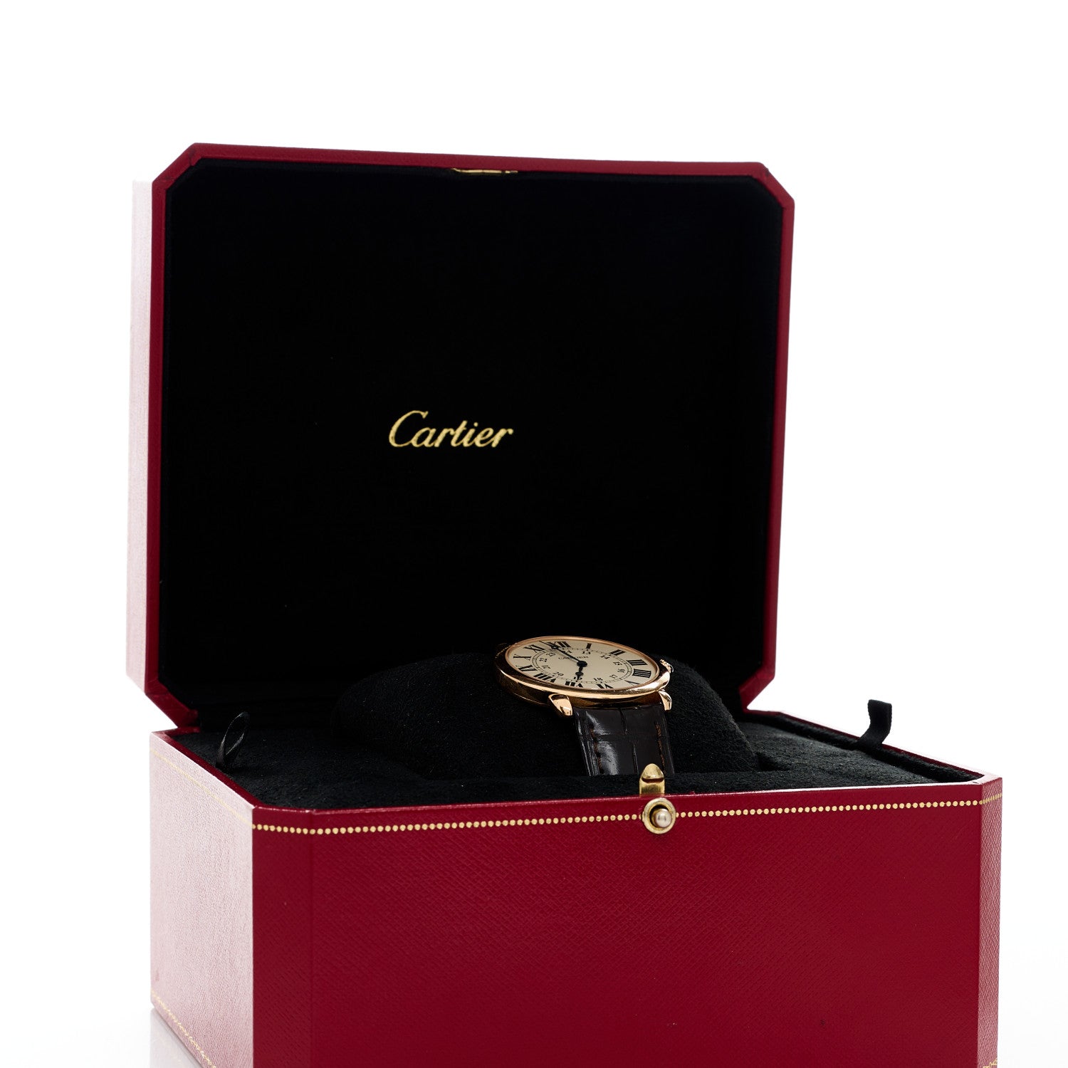 Cartier 18K Pink Gold Alligator 36mm Ronde Louis Manual Winding Watch Brown 5 of 5