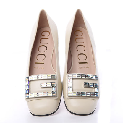 Gucci Malaga Kid Crystal Square G Madelyn Ballet Flats 37 Vintage White 5 of 9