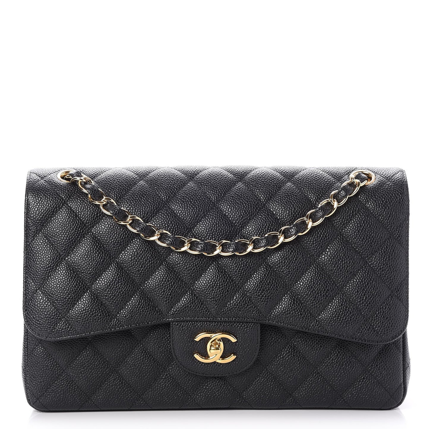 Caviar Quilted Jumbo Double Flap Black