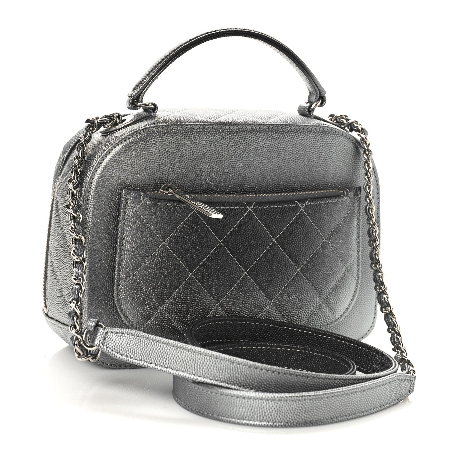 Metallic Caviar Small Coco Curve Vanity Bag Navy Blue Silver