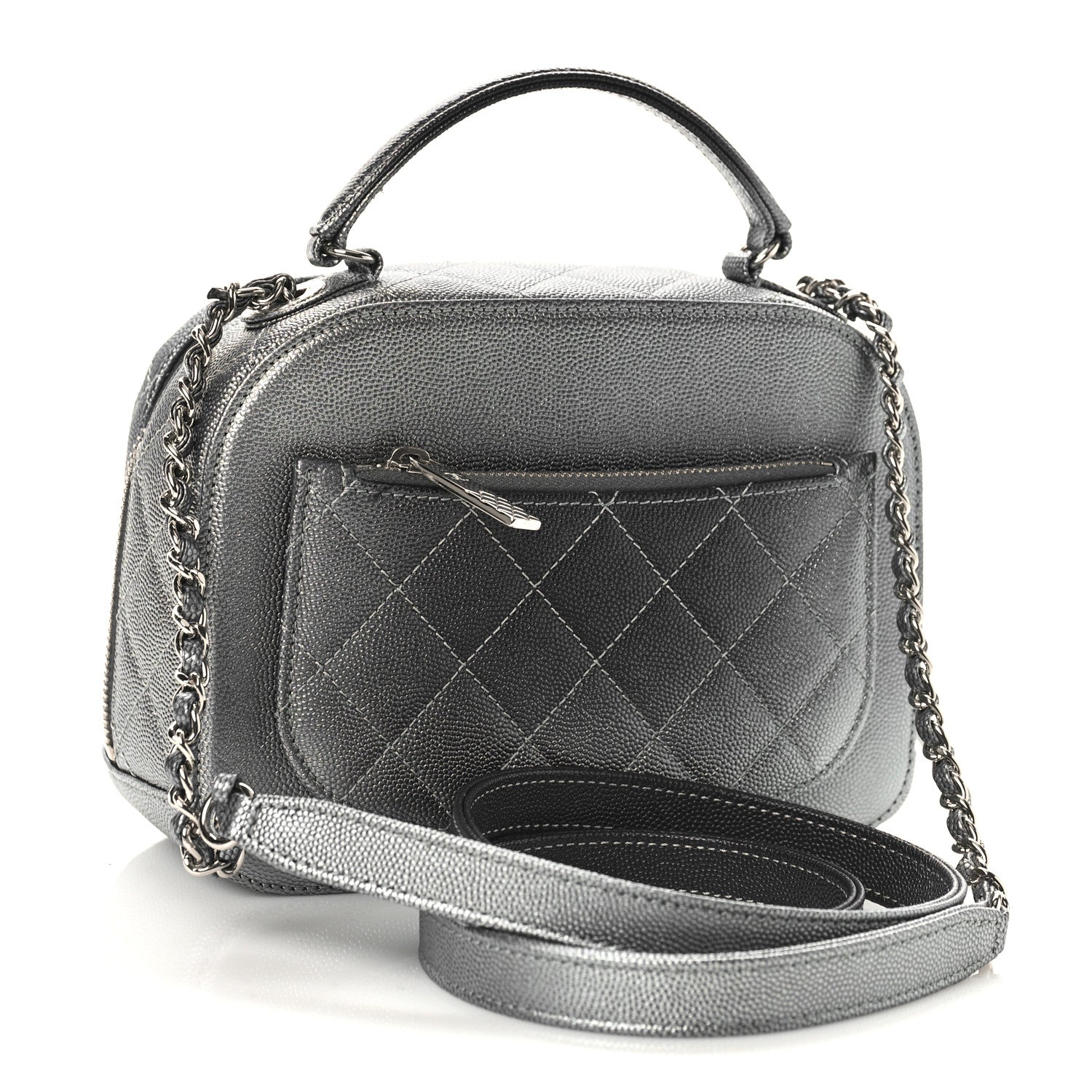 Chanel Metallic Caviar Small Coco Curve Vanity Bag Navy Blue Silver 3 of 9
