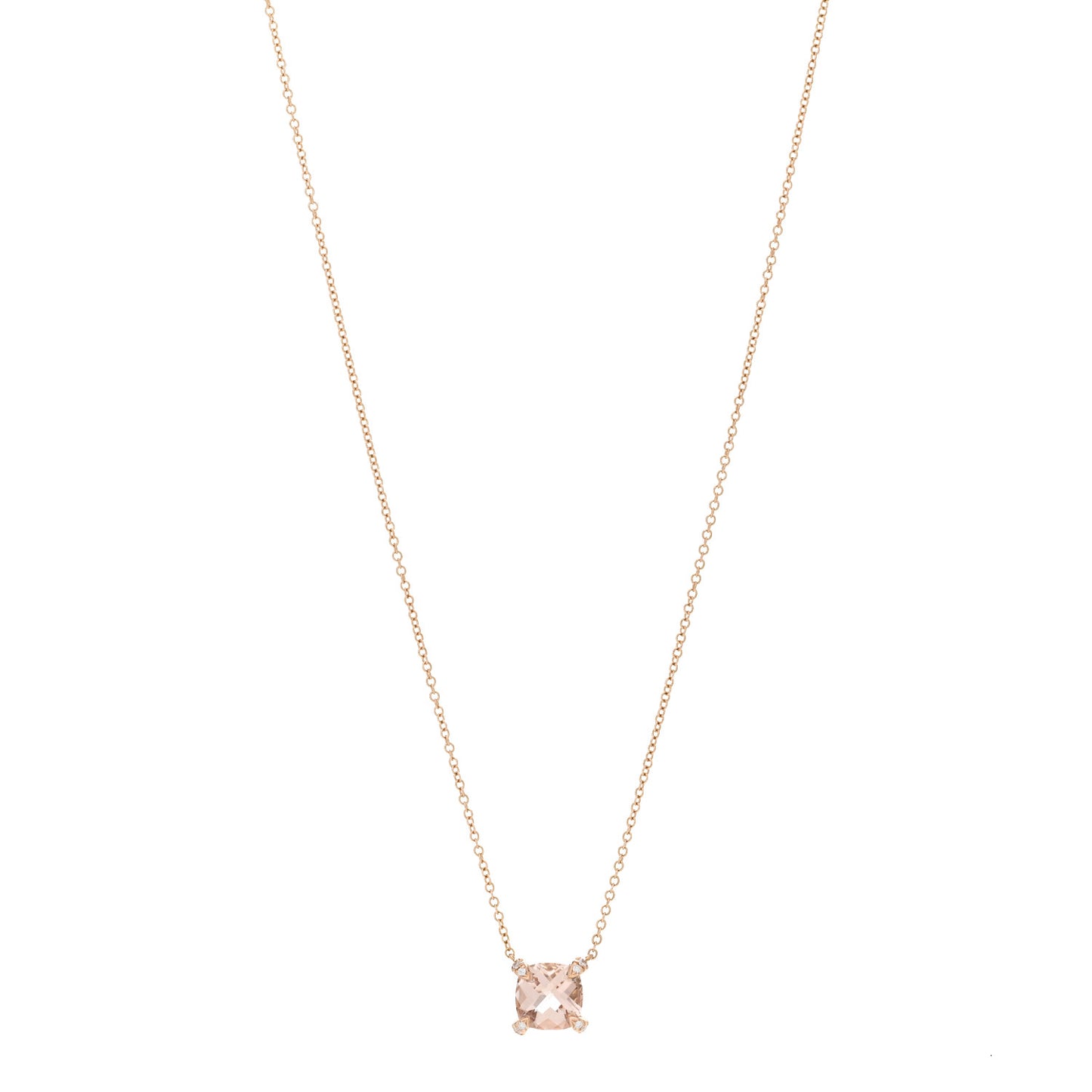 18K Rose Gold Diamond Morganite 7mm Petite Chatelaine Pendant Necklace