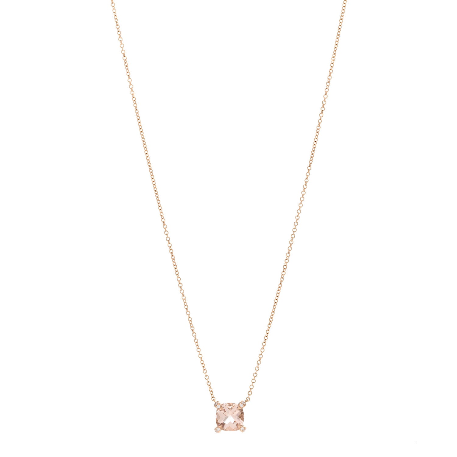 David Yurman 18K Rose Gold Diamond Morganite 7mm Petite Chatelaine Pendant Necklace 1 of 4