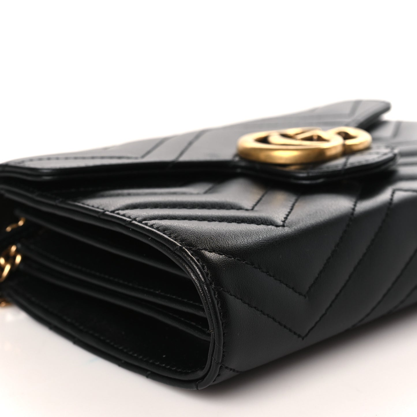 Calfskin Matelasse GG Marmont Chain Wallet Black