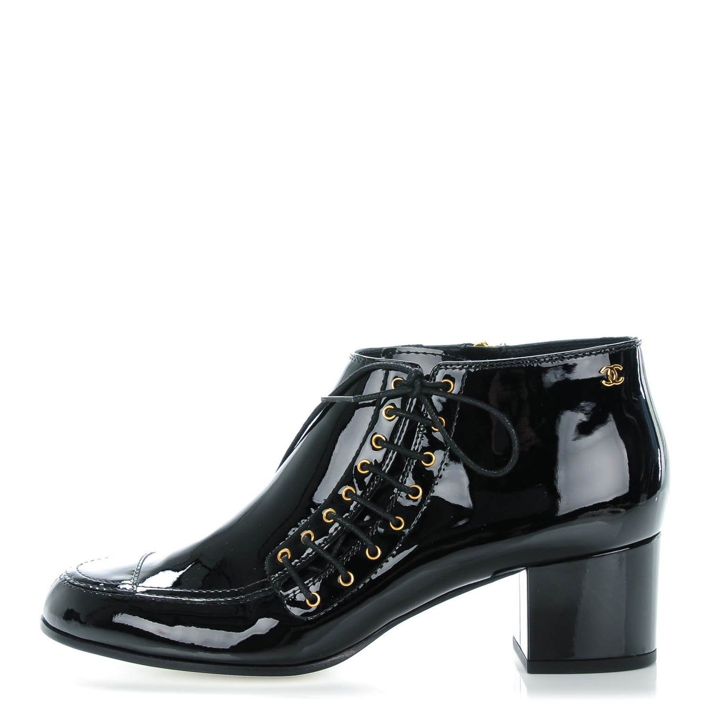 Patent Calfskin Lace Up Ankle Booties 41 Black