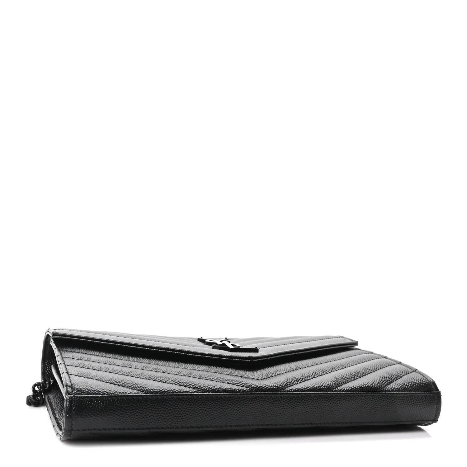 Saint Laurent Grain De Poudre Matelasse Chevron Monogram Monochrome Chain Wallet Black 4 of 11