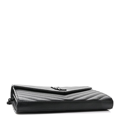 Saint Laurent Grain De Poudre Matelasse Chevron Monogram Monochrome Chain Wallet Black 4 of 11