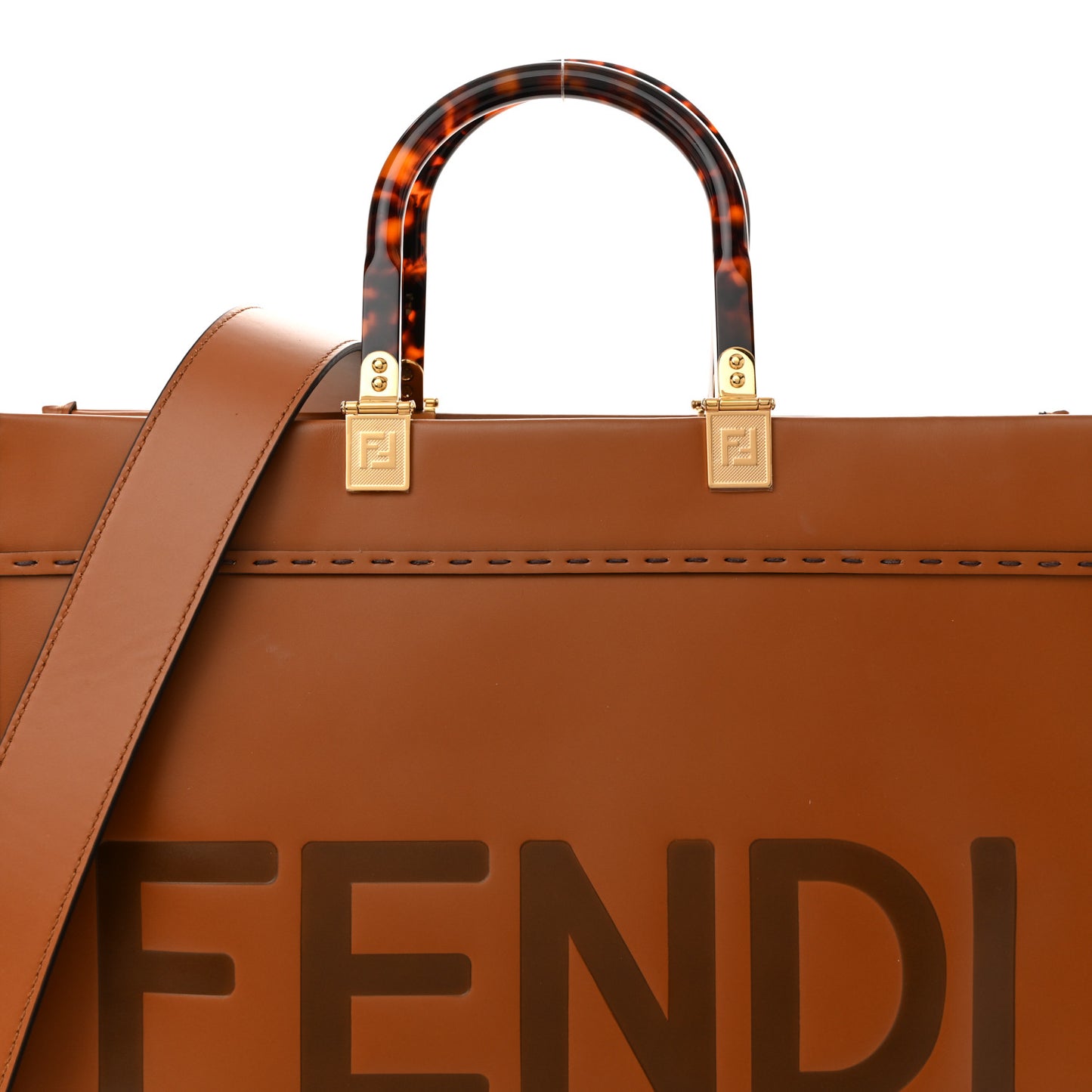 Vitello King Plexiglass Medium Fendi Sunshine Shopper Tote Cuoio