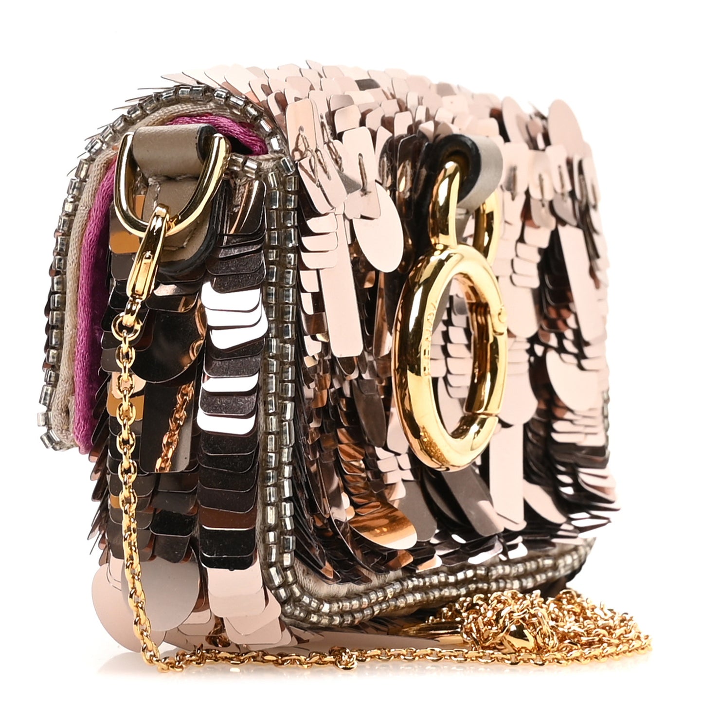 Sequin Paillettes Shiny Nappa Sex and the City Nano Maxi Buckle Baguette Charm Tortora